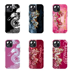 Black & White Ed Hardy Dragon Tattoo Phone Case Suitable for iPhone 17-11 Pro Max/Plus and  Samsung Galaxy S23-25