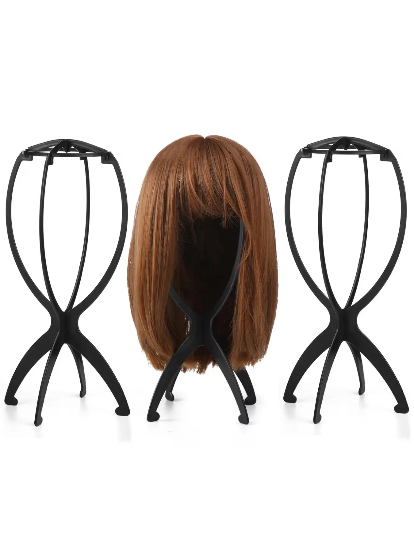 3Pcs wig stands, black and pink, suitable for multiple wigs and hats, wig stands, ideal for travel, Portable, display, wig styling, foldable wig rack, Foldable Design, durable wig display tool, Durable Material, suitable for all wigs travel wig rack