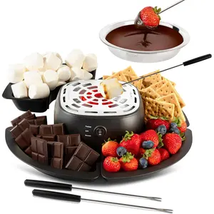 2 in 1 Electric Fondue Set Maker Tabletop Indoor Kit with Removable Trays & 4 Skewers  Station Chocolate Melting Pot - Unique Couple Gift Set Idea, Date & Movie Night Supplies