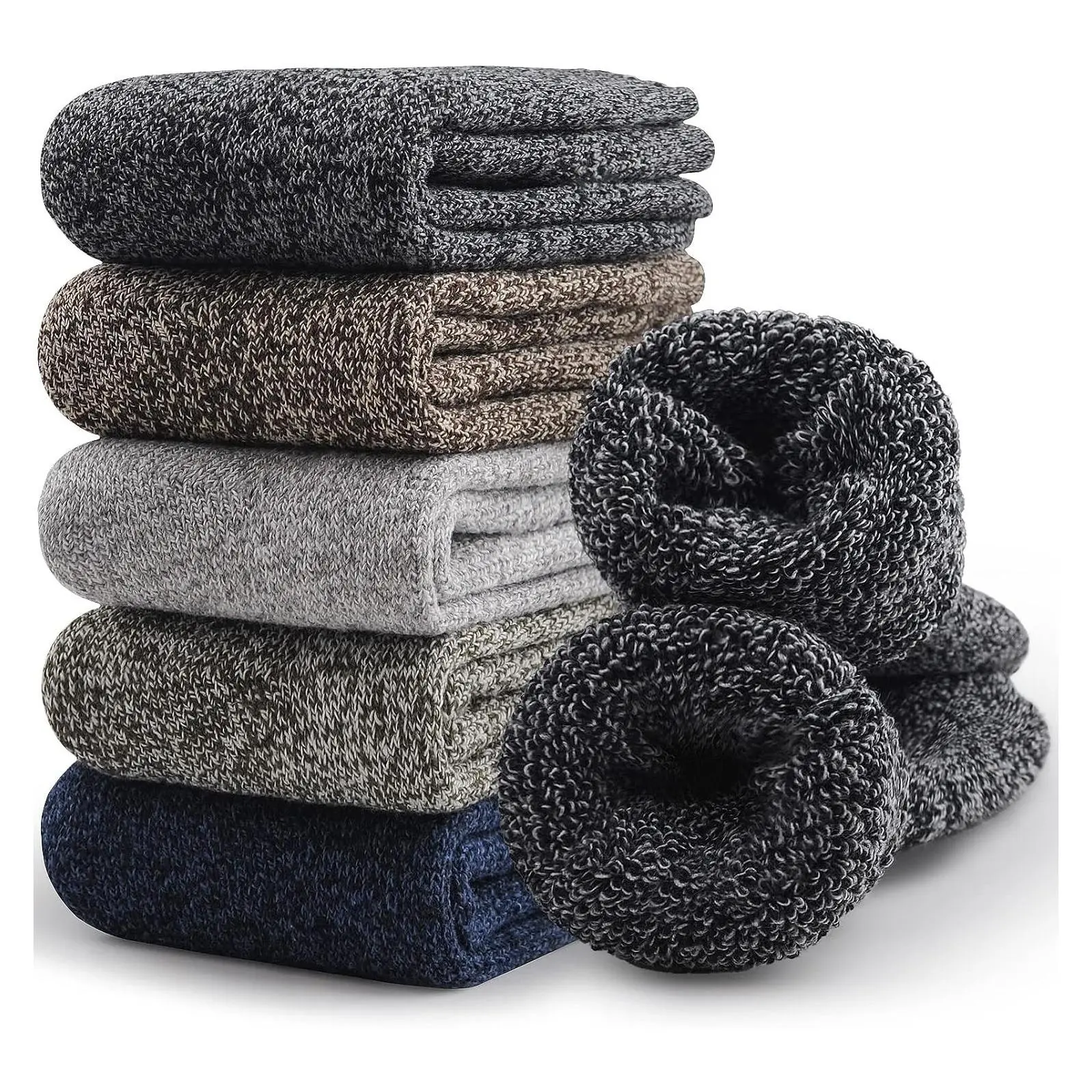 5 Pairs Merino Wool Hiking Crew Socks for Men and Women - Extra Thick, Warm, Breathable, Moisture Wicking, Soft Cushion, Daily WearGift