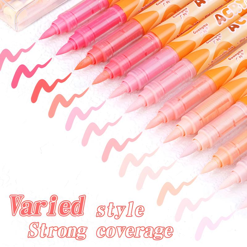 Skin Tone & Macaron Colors Acrylic Paint Markers, Brush Tip Set for Paper, Wood, Rock, Glass, Plastic, Metal, Canvas, Anime Painting, Art Marker Pen