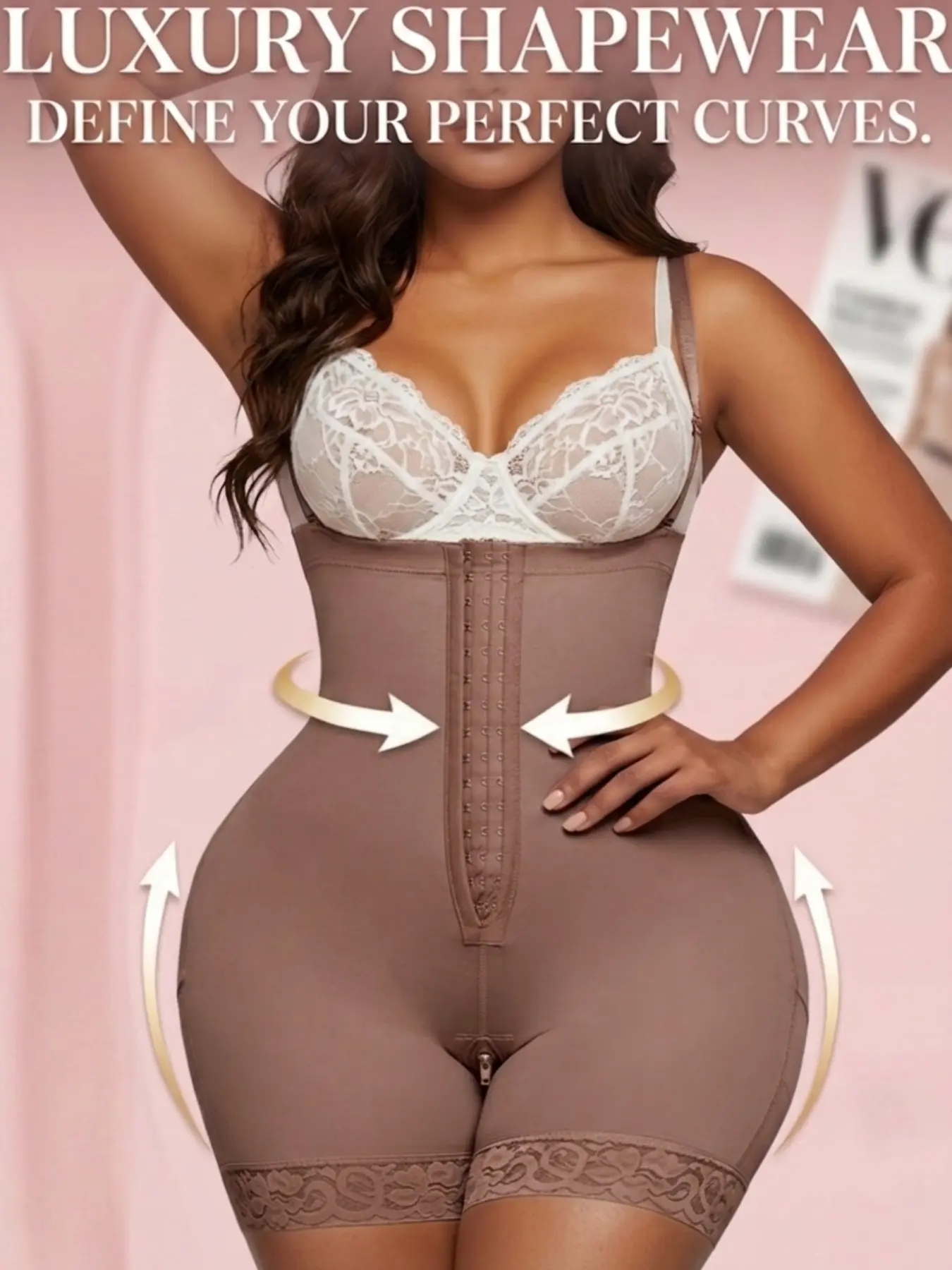 1 Count Women's Detachable Strap Wave Trim Shapewear, Colombian Shapewear, Fajas, 3-Row Hook Closure Shapewear Bodysuit, Anti-Slip Jumpsuit, Crotch Zipper Body Shaper, Butt Lifting & Tummy Control Body Shaperwear, Suitable For Daily Commute & Office Wear