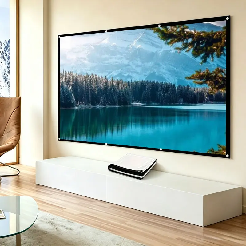 Outdoor camping projection Portable screen Movable large screen 60/72/84/100/120/150 inch 16:9 projection screen Foldable white soft screen Washable, ironable Portable home theater projection screen