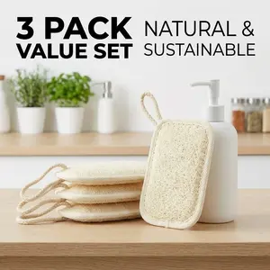 3-Pack Natural Loofah Kitchen Dish Brushes, 100% Plant Fiber Oil Absorbent Cloths, Durable Eco-Friendly Cleaning Tools for Utensils & Pots