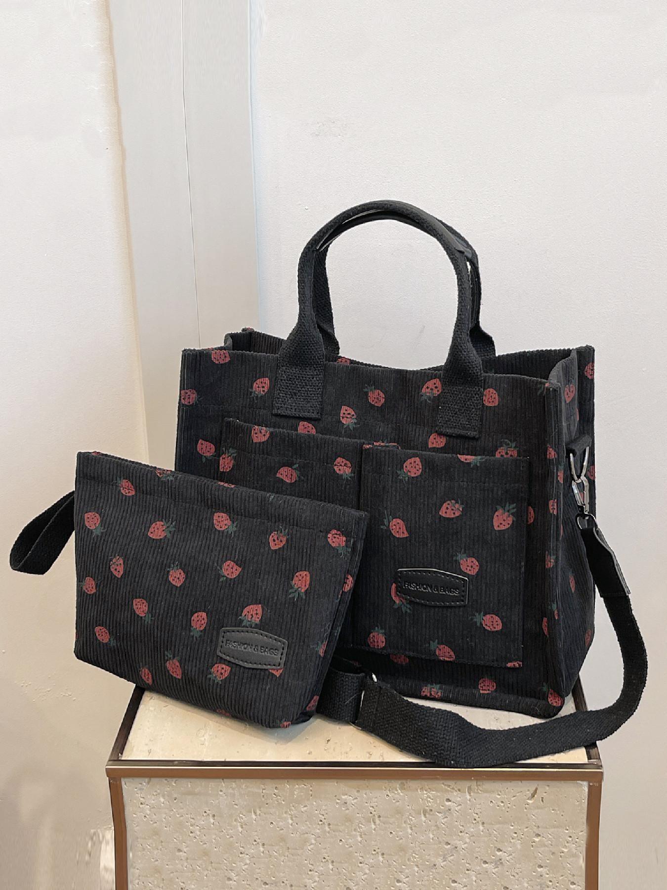 Women's Strawberry Pattern Crossbody Tote Bag & Purse, Casual Versatile Shoulder Bag & Coin Purse, Trendy High-quality Daily Commuting Bag, Fashionable Bag, Casual Handbag Satchel