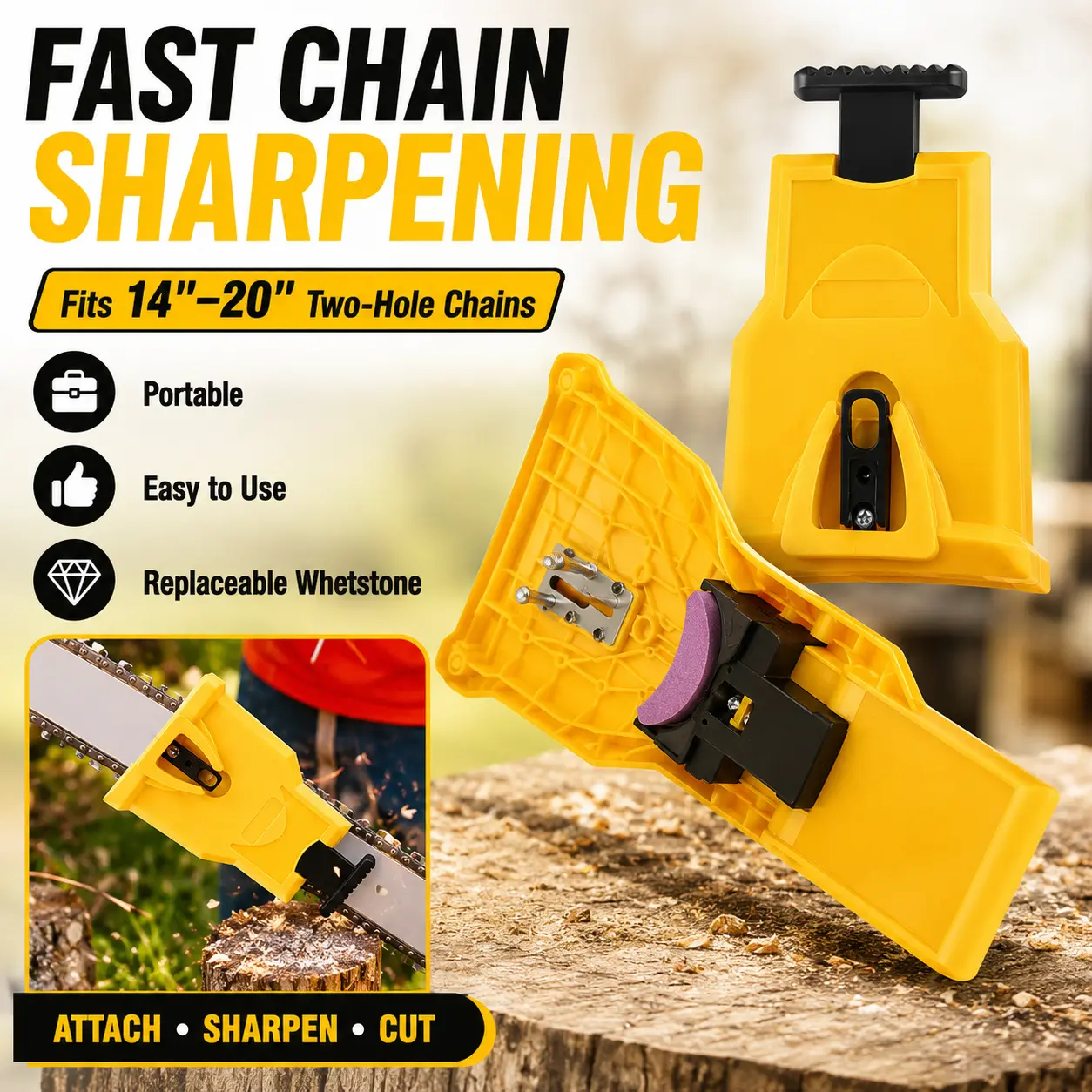 Portable Teeth Chainsaw Sharpener, Proprietary Bar-Mount Chain Saw Fast Sharpening Tool, Fit for 14/16/18/20 Inches 2-Hole Chain Saw Bar-YY2