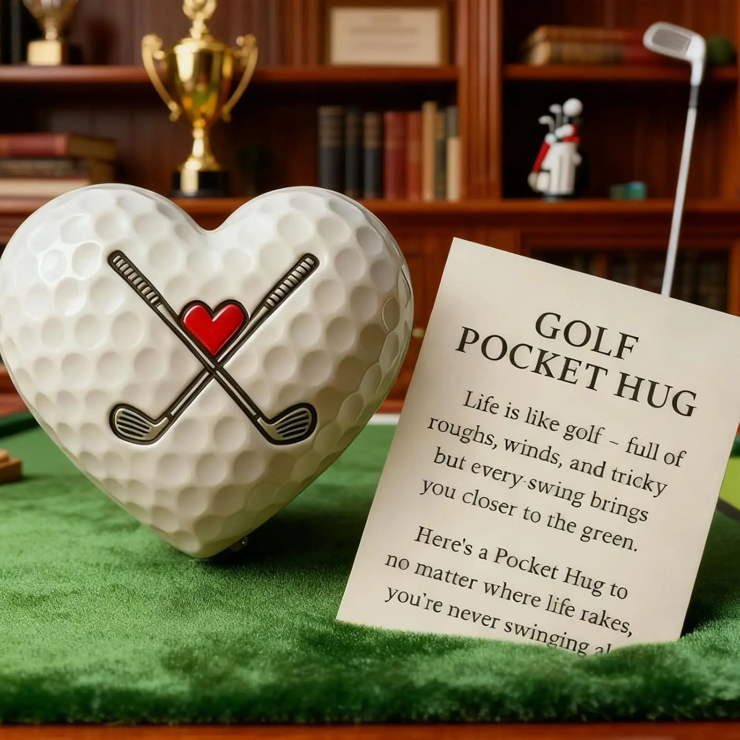 Golf Pocket Hug, Heart - Shaped Golf Ball Decoration with Inspirational Card, Golf Gift for Men Women Golfers, Sympathy & Encouragement Gift for Golf Lovers，Valentine's Day, Mother's Day and Father's Day gifts