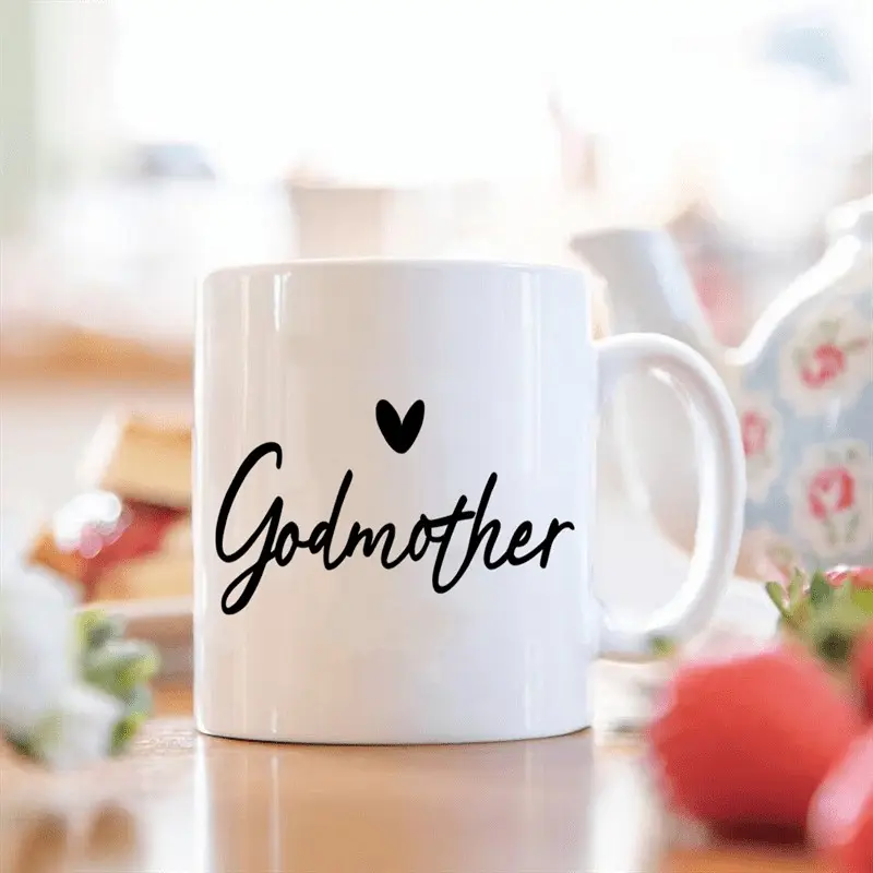 1pc, 11oz Ceramic Godmother Coffee Mug with Heart Design - Perfect Gift for Mother'S Day, Birthdays & Pregnancy Announcements, Durable for Hot/ Cold Drinks, Beautifully Packaged