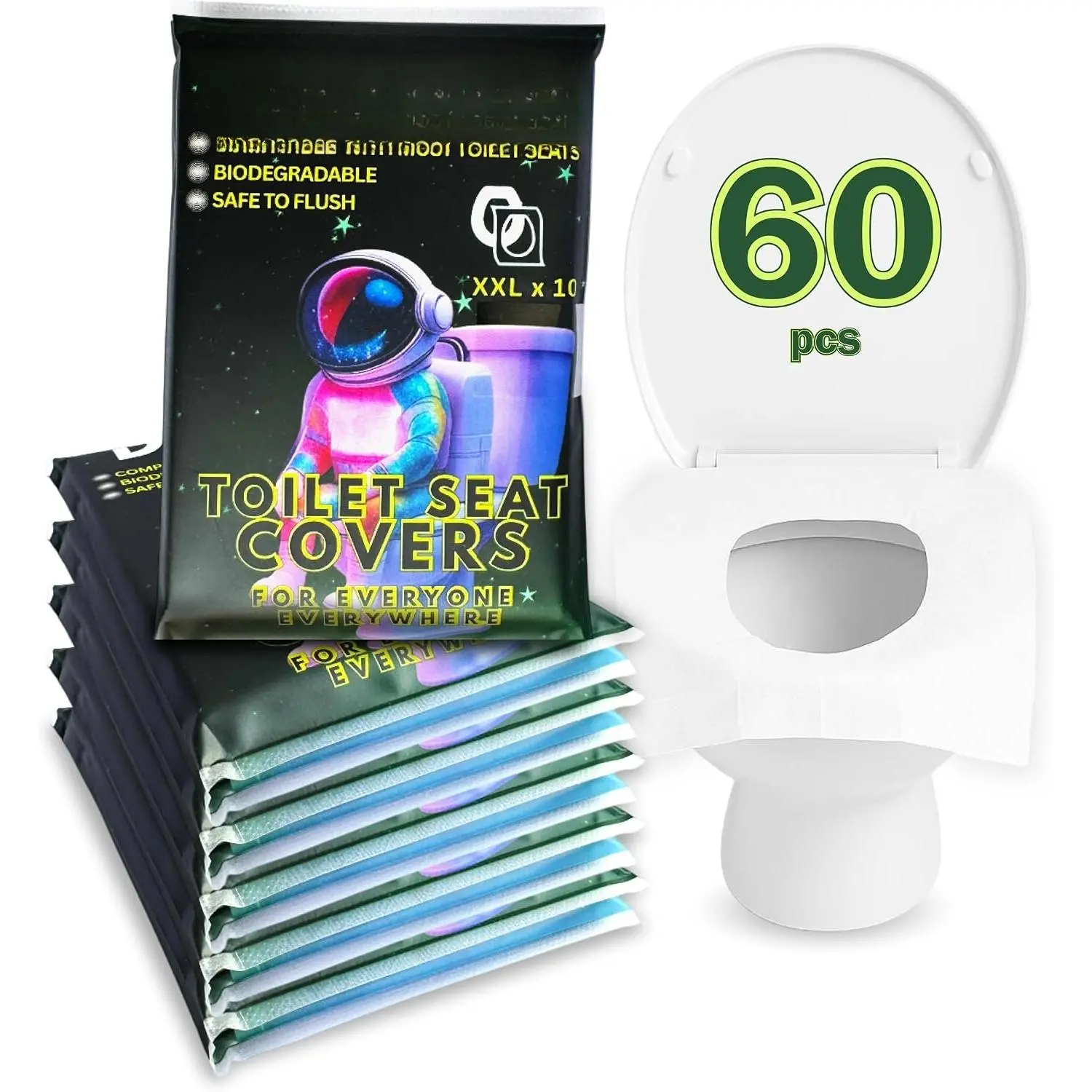 60 count XL disposable flushable toilet seat covers   for Travel Public Toilets for Adults and  &  | Compact  Toilet seat Cover |