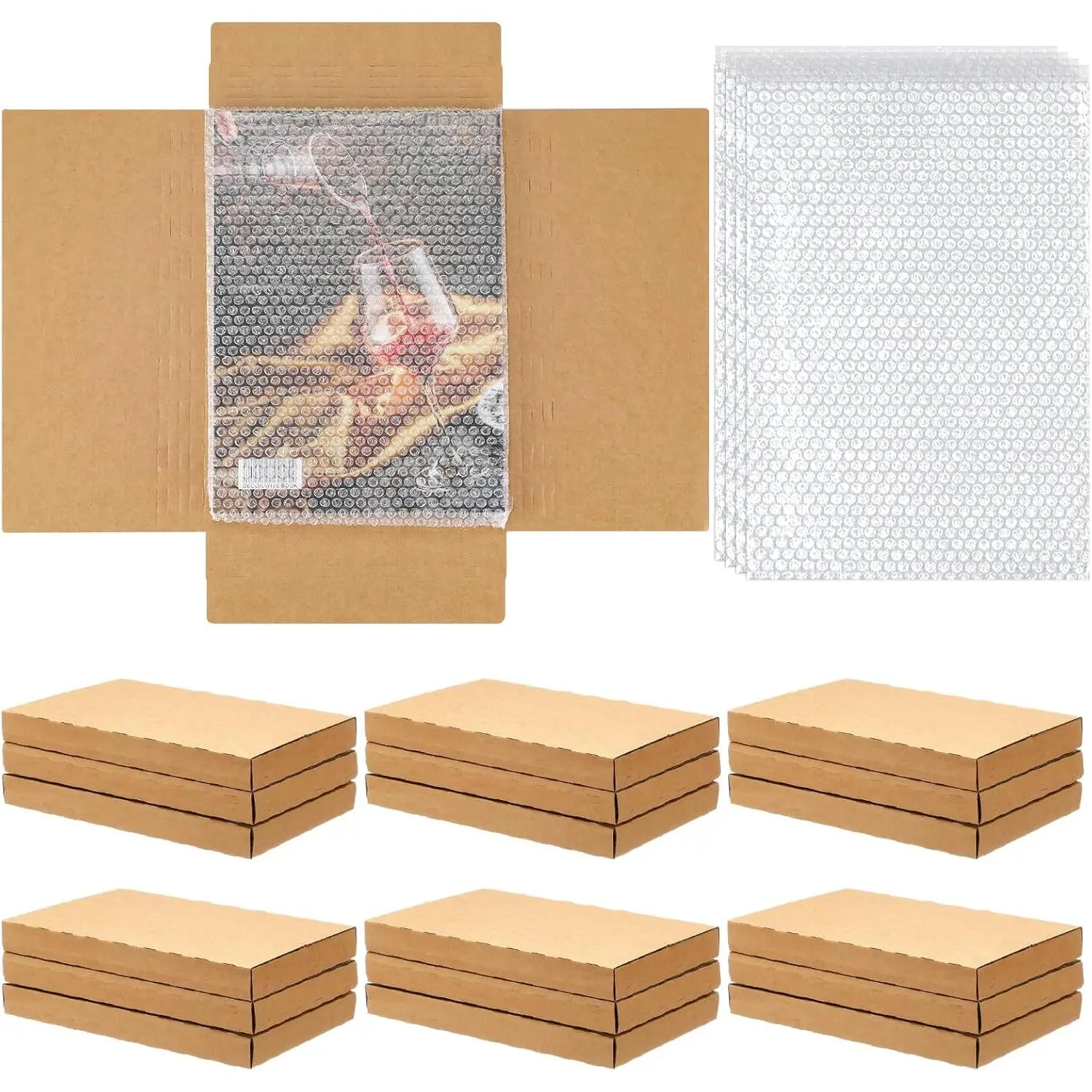 30-Pack Corrugated Comic Book Mailers (7.8x11x1.2in) with 30 Bubble Bags, Easy-Fold Cardboard Shipping Boxes for Mailing, Height-Adjustable Photo Packaging Solutions