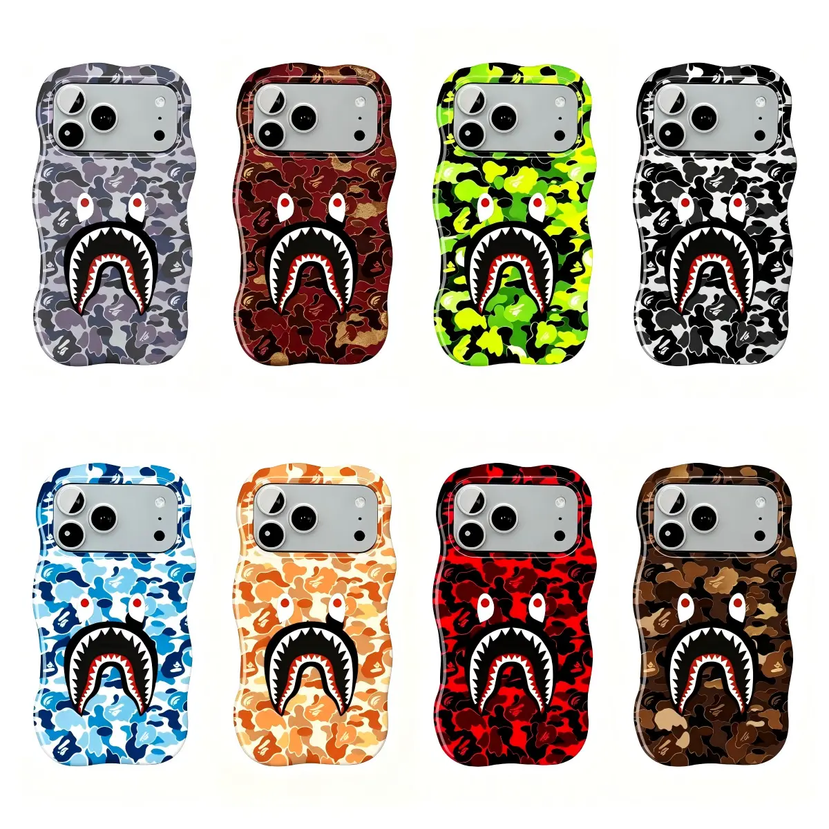 BAPE Shark Camo Phone Case Streetwear Urban Hypebeast Graphic Protective Cover Compatible with iPhone 11–17 Pro Max/Plus Series and Samsung Galaxy S23–S25 Series