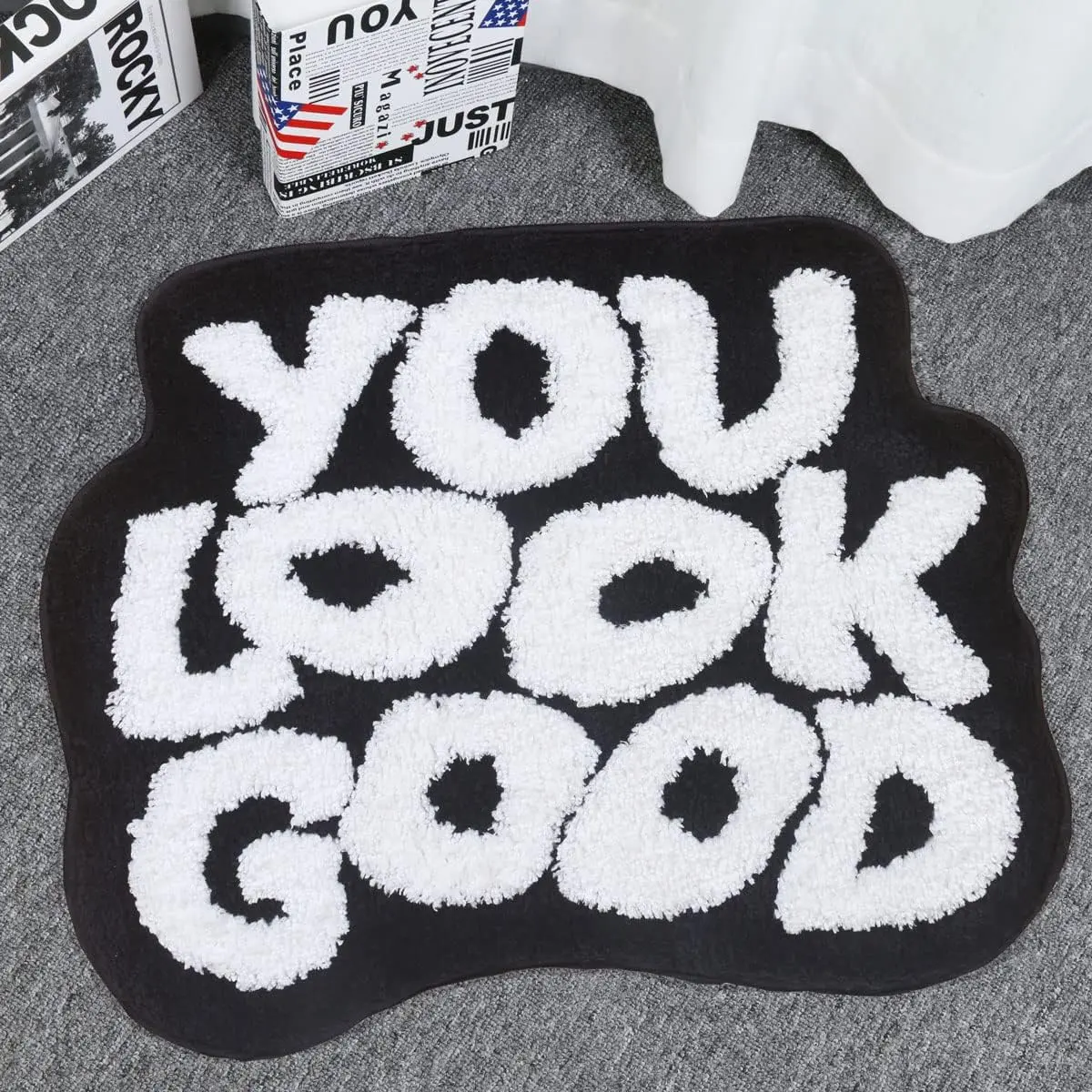 You Look  Bath Mat Black Bathroom Rugs Funny Cute Bath Rugs Non Slip Microfiber Plush Preppy Small Cool Shower Rug Washable Absorbent Floor Mat for Bathtub Sink 25"x21"