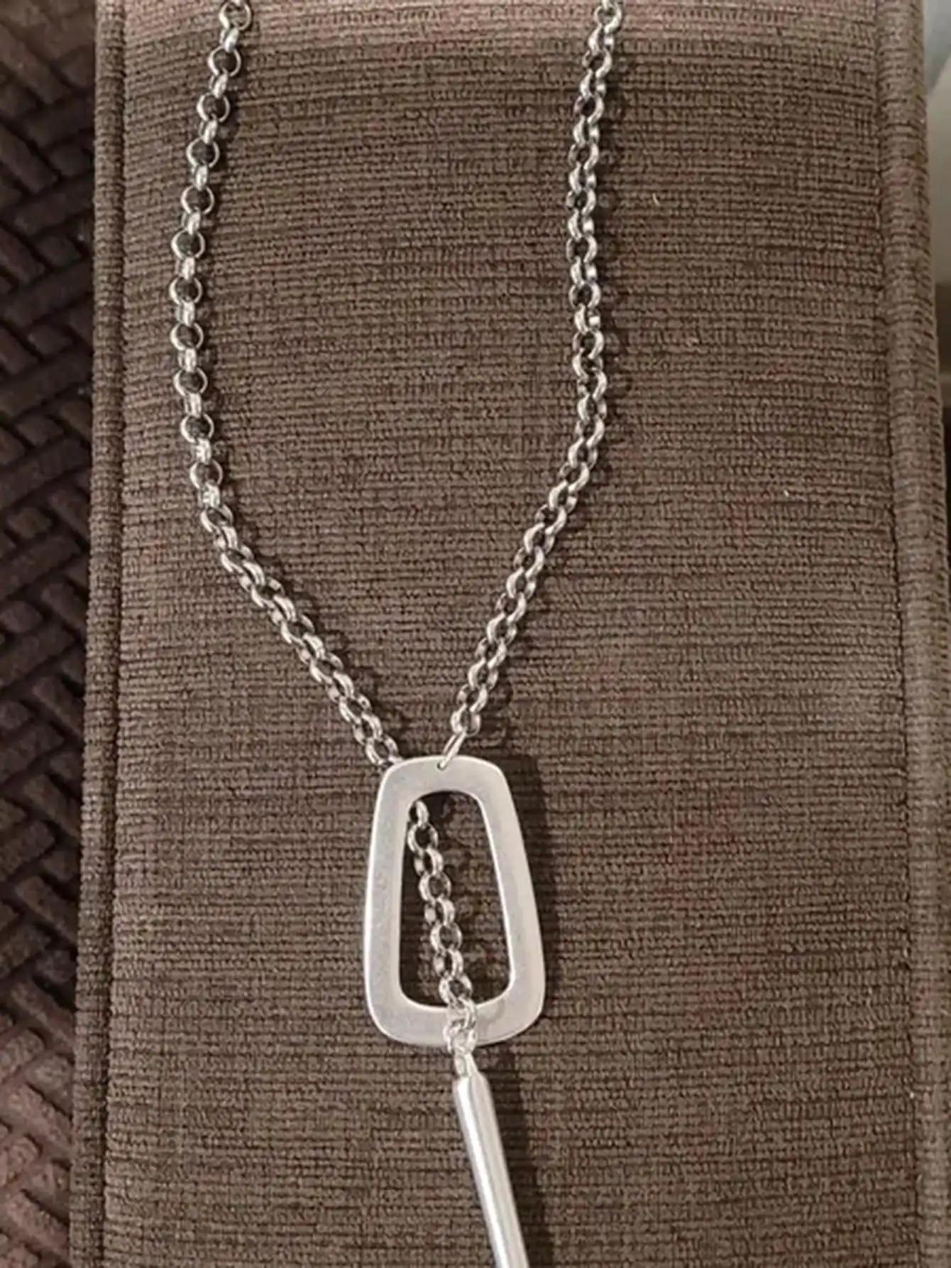 Long Bar Silver Plated Copper Chain Pendant Women's Bold Y Necklace Unique Chunky Chain Adjustable Lariat Necklace Beautiful Collarbone Necklace Trendy Chunky Statement Jewelry for Party Daily Wear