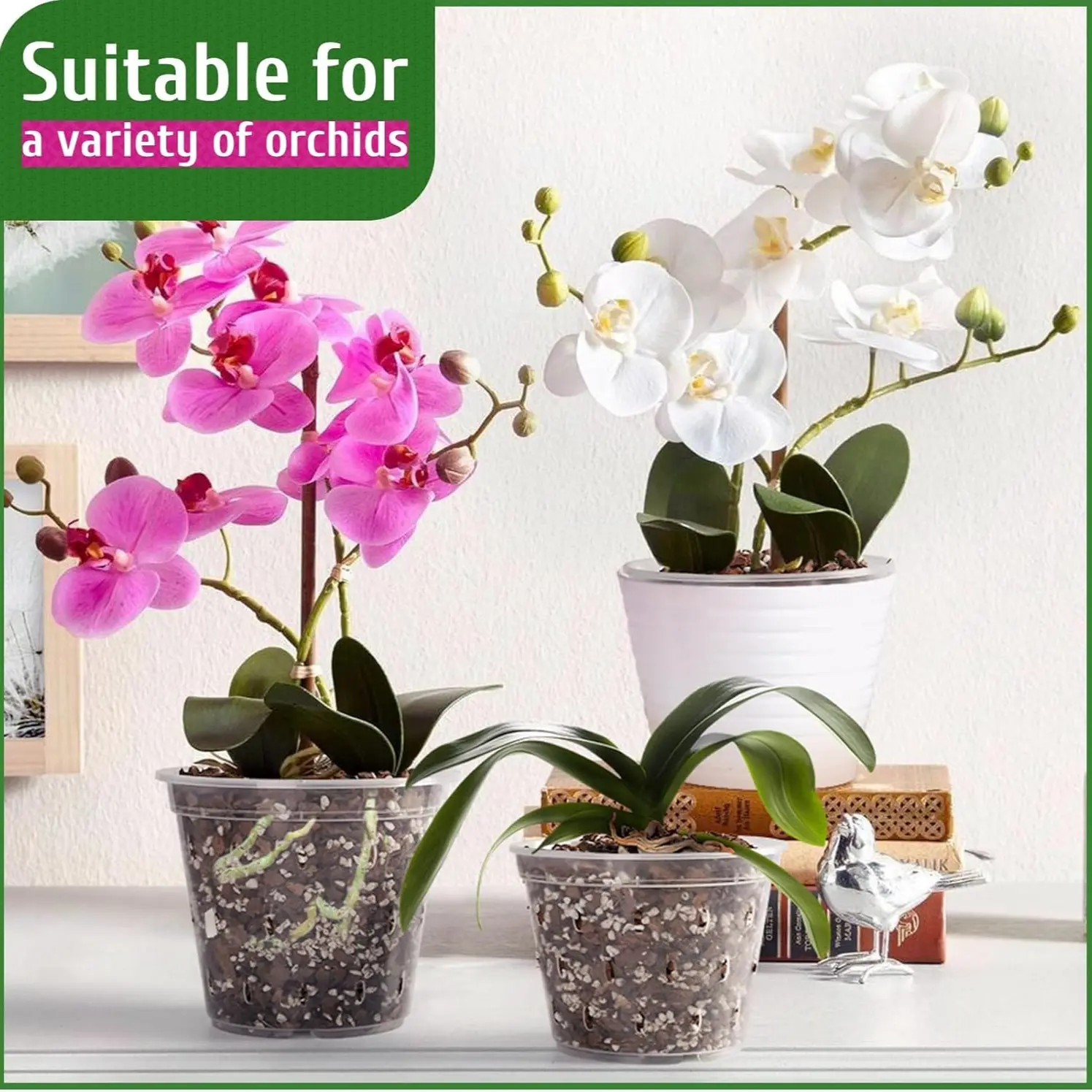 Transparent Orchid Pots with Base, Multi-Size Plastic Planters, Modern Indoor Outdoor Use, Drainage Holes, Gardening Accessories Included, Plastic Flower Pot