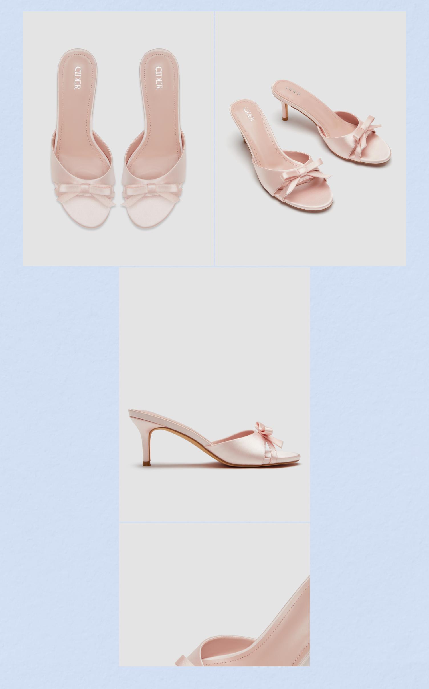 Cider TWO-TONE BOWKNOT SATIN MID HEEL SANDALS