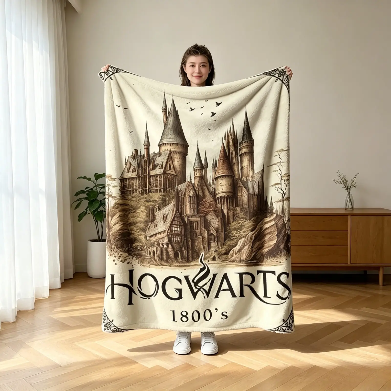 Wizard School Inspired Flannel Blanket for  Adults, Magic Academy Fantasy Castle Plush Flannel Blanket, Ultra Soft Warm  Blanket, Lightweight Air Conditioner Blanket for Bed Couch Sofa, Bedroom Living Room Dorm Decor, Travel Camping Office Nap