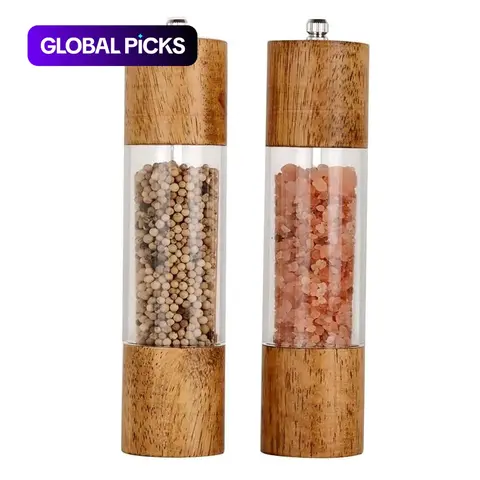 Wooden Pepper Mill Set, Salt Pepper Shakers, 1 Count/2 Counts/set Clear Acrylic Pepper Grinding Bottle & Wooden Base, Seasoning Utensils for Home Kitchen, Kitchenware, Kitchen Gadgets #GLOBAL PICKS