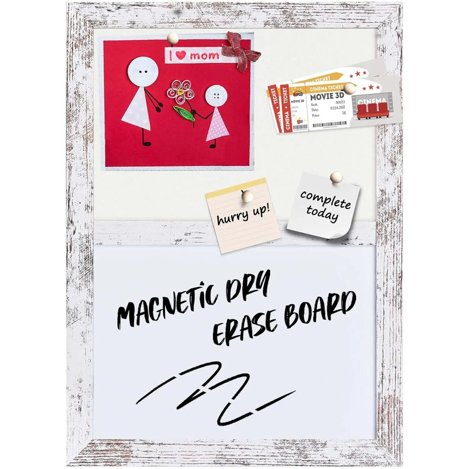 Bulletin Board Whiteboard White Felt Board Combo for Office School Kitchen Bedroom, White  Frame,10.2"*14.2",Whiteboard+WH-2636WH