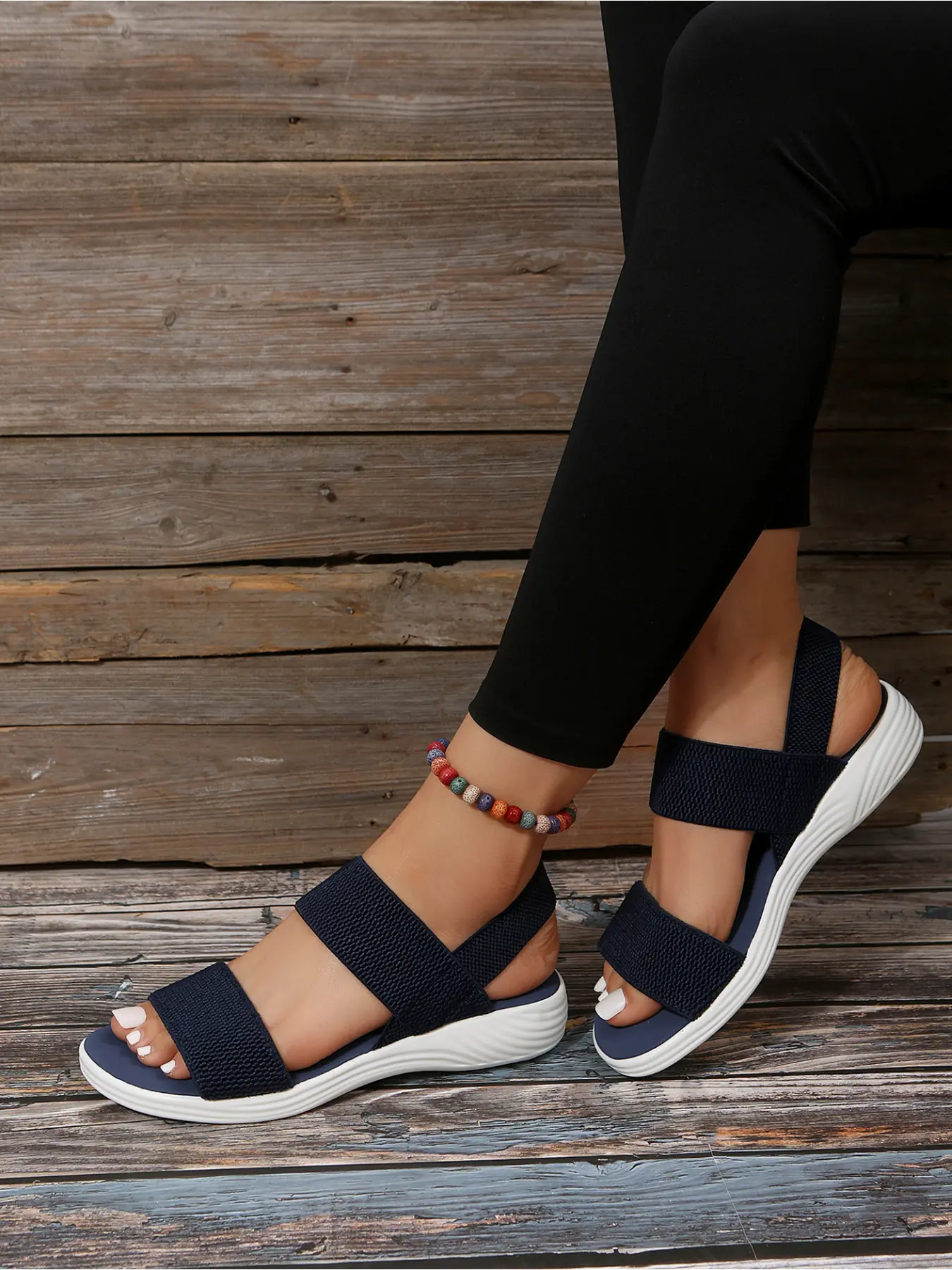 All Match Summer Beach Two Strap Flatform Wedge Sandals, Platform Outdoor Walking Footwear Women