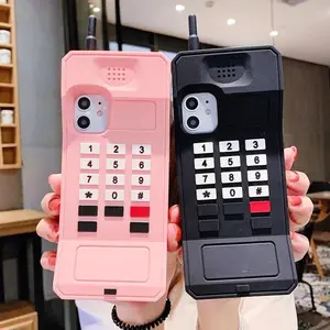 Fun Retro Brick For iPhone 16 promax 15 14 Pro Max 13 12 11 7 8 Plus 6 6s SE 3D Retro Style Telephone Model Phone Case Soft Silicone Cover Shockproof Protection 80s Nostalgic Design Trendy Aesthetic Daily Use Must-Have