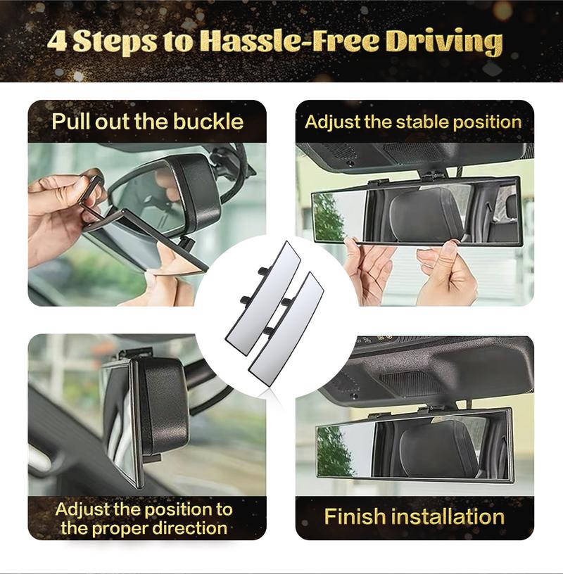 11.81" Panoramic Convex Rearview Mirror |   Interior Clip-On Wide Angle for Effective Blind Spot Reduction |   HD Visibility, Universal Fit for Car/SUV/Trucks