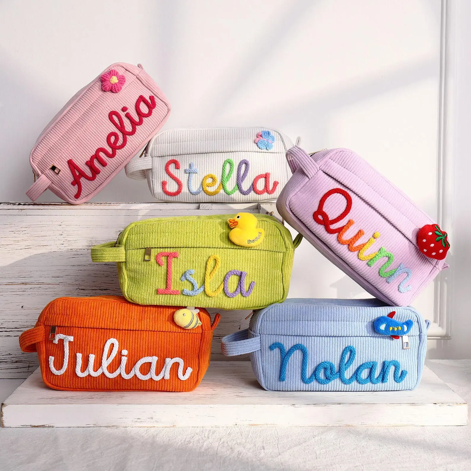 AS1008 Personalized Custom Name Pencil Box Various Decorative Patterns Wool Name Pencil Box Student Back-to-school Season Gift