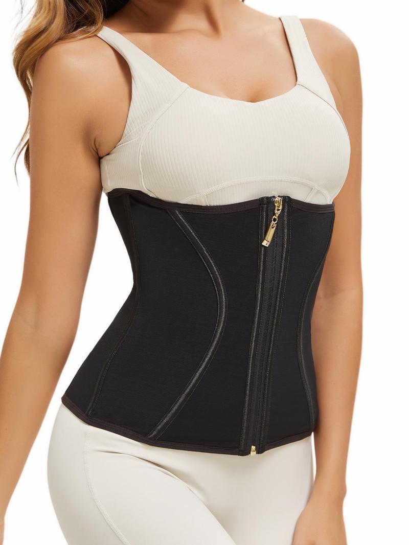 Women's Solid Color Zipper Hook & Eye Closure Waist Trainer, Tummy Control Shaper, Waist Cincher for Women, Shapewear, Built In Shaper