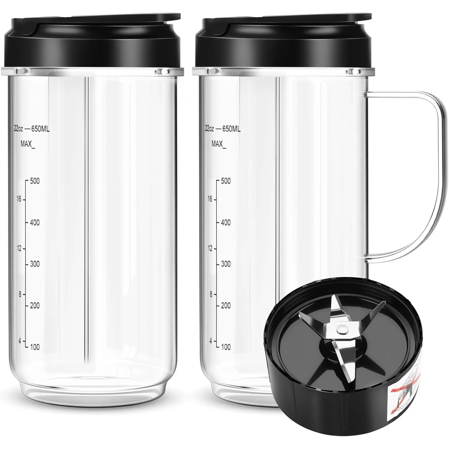 Home Supplies 2-Pack Magic Bullet Blender Replacement Parts - 22oz Tall Cup with Handle, Flip Top To-Go Lid, 4-Fins Cross Blade Compatible with 250w MB1001