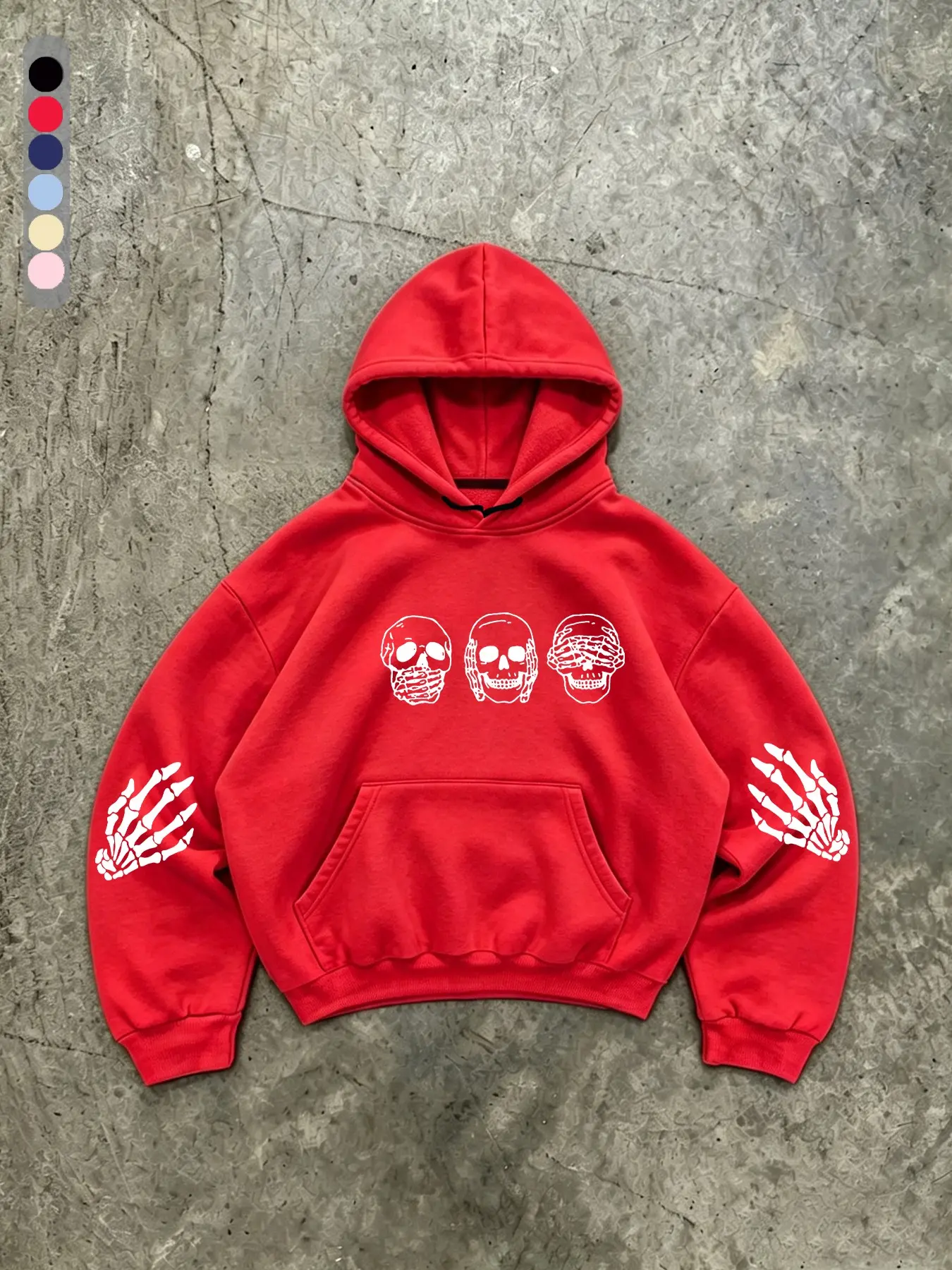 Men's Gothic Punk Hoodie with Skull Head Pattern and Dark Style, Winter Fleece Casual Loose Fit Hooded Sweatshirt for Men and Women, Must-Have for Cold Weather