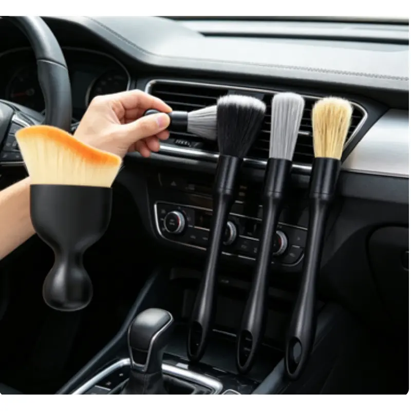 4-Count Soft Professional Portable Car Detailing Essentials Kit - Brushes for Interior Cleaning, Wheel Valeting, Convenient for Travel, Automotive Supplies for Enthusiasts, Car Interior Cleaning, Portable Valeting