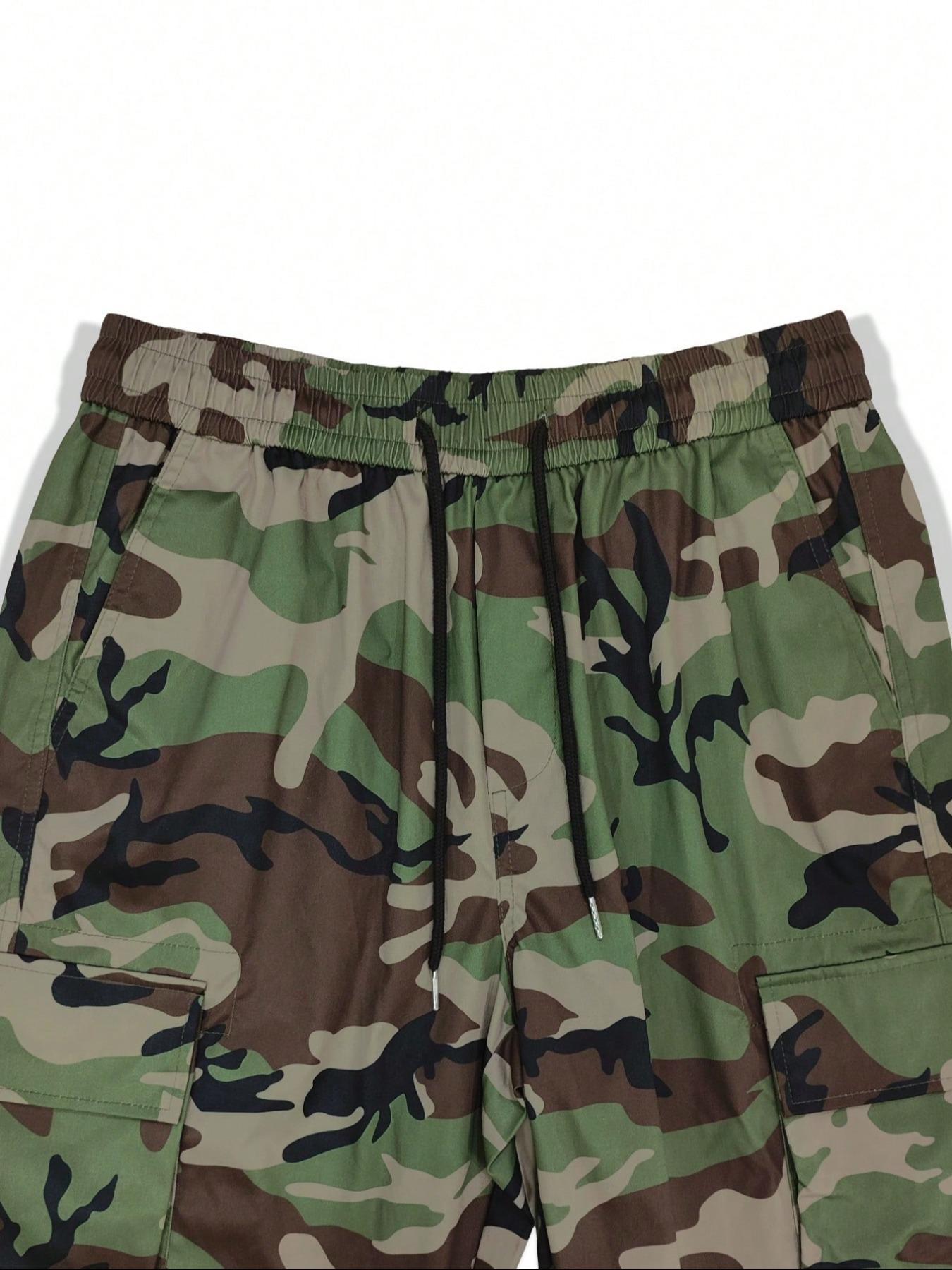 Men's Camo Print Multi-pocket Cargo Pants, Casual Loose Fit Water-repellent Fabric Trousers for Outdoor Work, Pants for Men, Men's Bottoms for All Seasons, Men's Clothing, Casual Sports Trousers