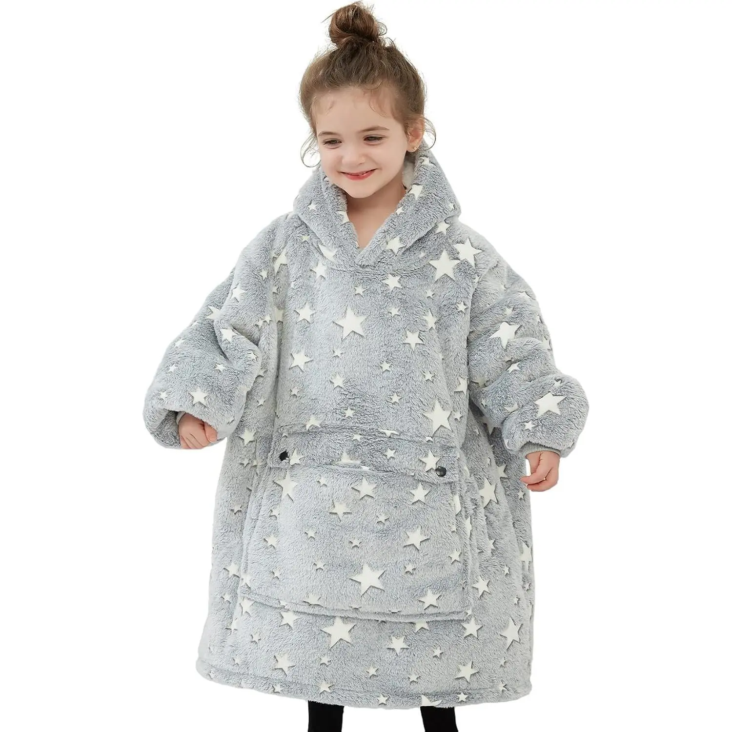 Wearable Blanket Hoodie Oversized Sherpa Blanket Sweatshirt Flannel Sweater Blanket with Large Pocket