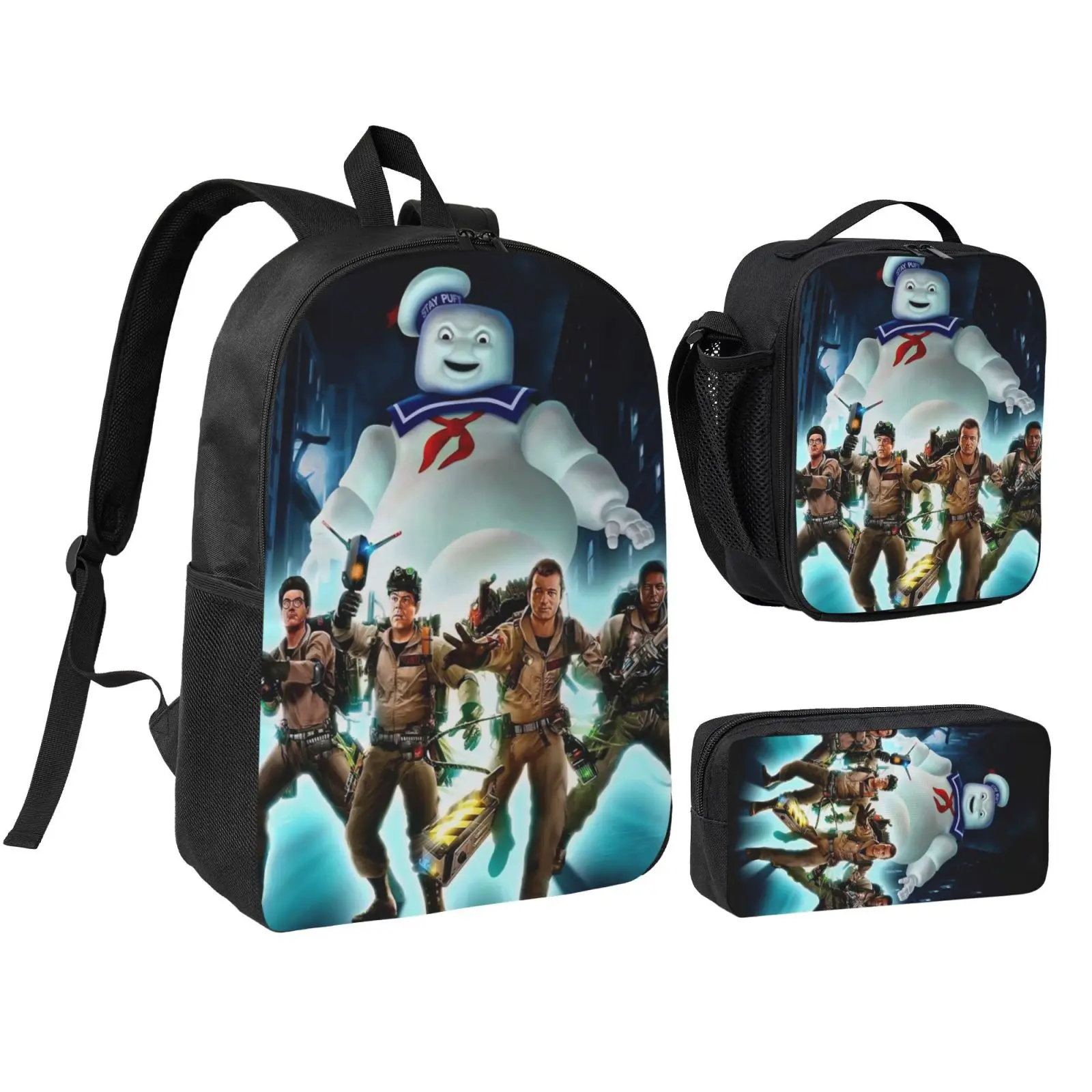 Anime Ghostbusters1 3Pcs School Backpack Set for Teens Boys Girls, Adjustable Strap Kids Bookbag with Insulated Lunch Bag & Pencil Case, Lightweight Travel Office Daypack