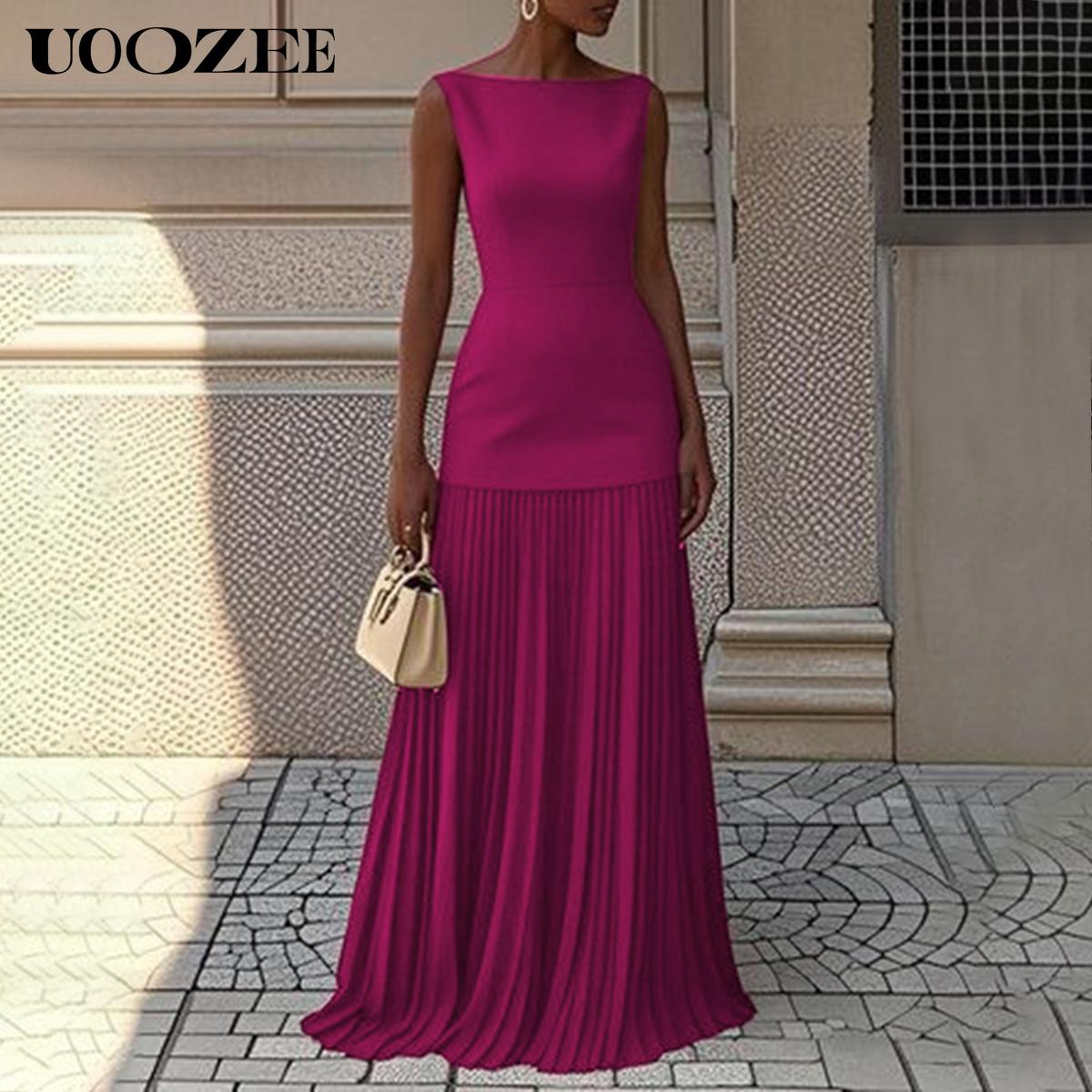 UOOZEE Women 2025 Evening Prom No Stretch Maxi Dresses Summer Elegant Sleeveless Pleated Gauze Cocktail Party Wedding Guest Dresses (Smaller Bust Fit, One Size Up Recommended for C - Cup and Above) birthday outfit elegantoutfits SpringStatements