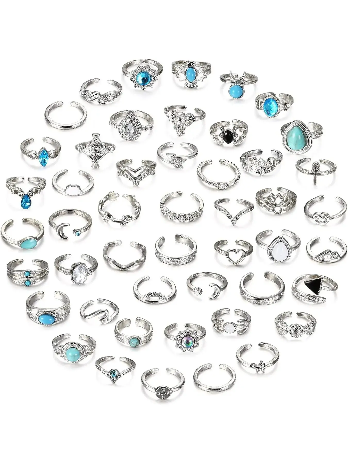 48Pcs Open Toe Rings Set for Women Non Tarnish 14K Gold Plated Adjustable Vintage Retro Knuckle, Bohemian Toe Finger Tail Ring for Sandals, Summer Beach Foot Jewelry, Parties, Daily Wear