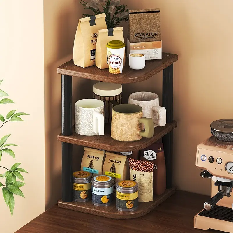 Solid Wood Corner Shelf Multi-Layer Triangle Storage Rack Organizer, Living Room Wall Corner Bookshelf, Bedroom Bathroom Multifunctional Storage Shelf