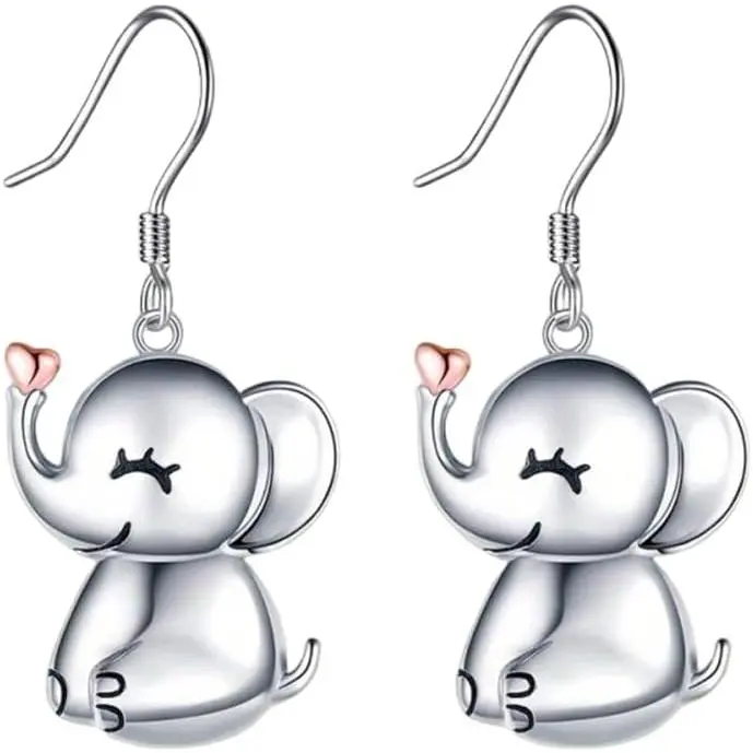 Sweet Heart Elephant Dangle Earrings  Lucky  Earrings for Women