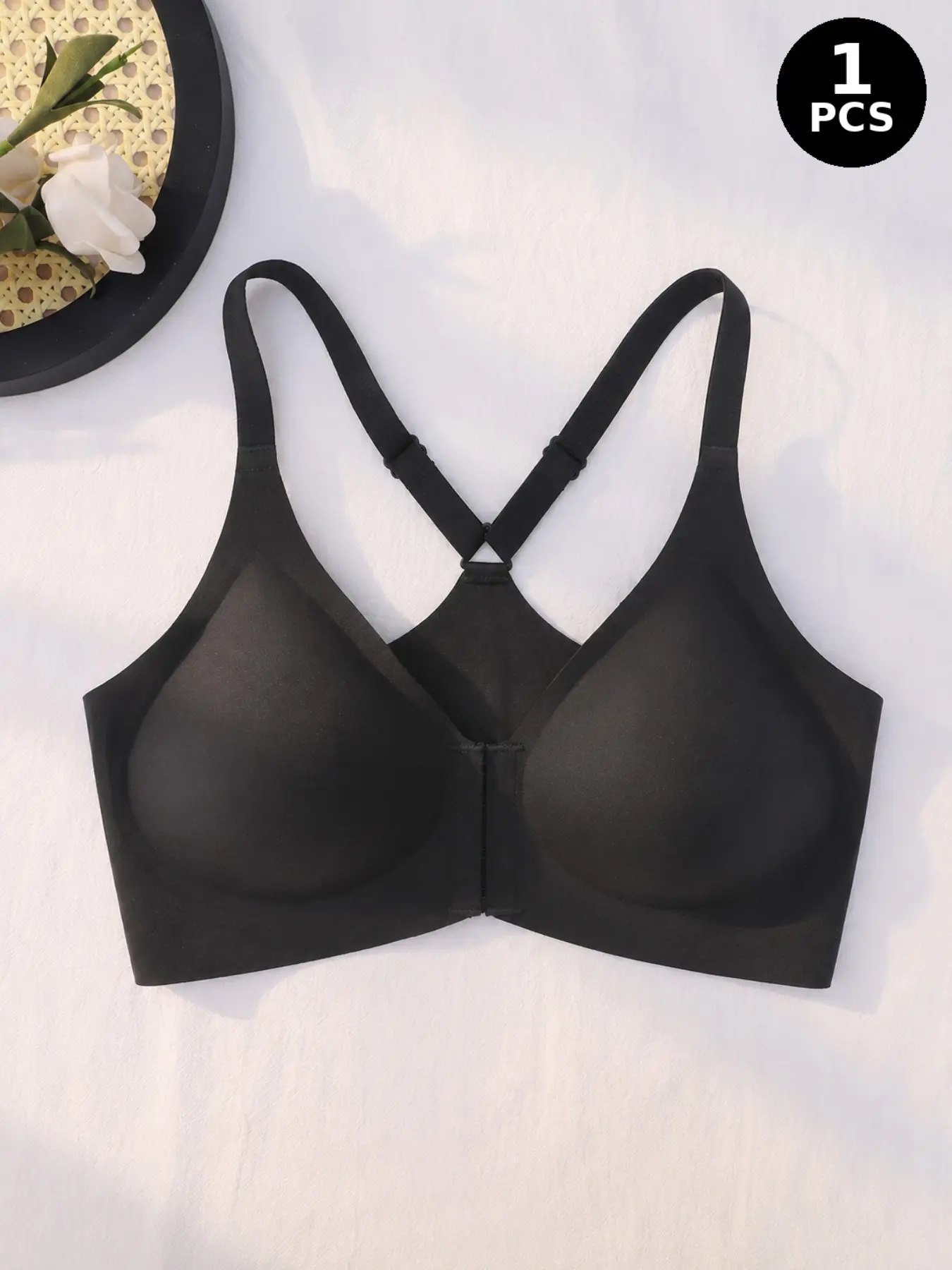 1/2 Pack Front Closure Bras for Women, Racerback Jelly Bra, No Underwire, Seamless Push Up, Supportive Bralettes, Slim-Fitting, All Seasons, Underwear