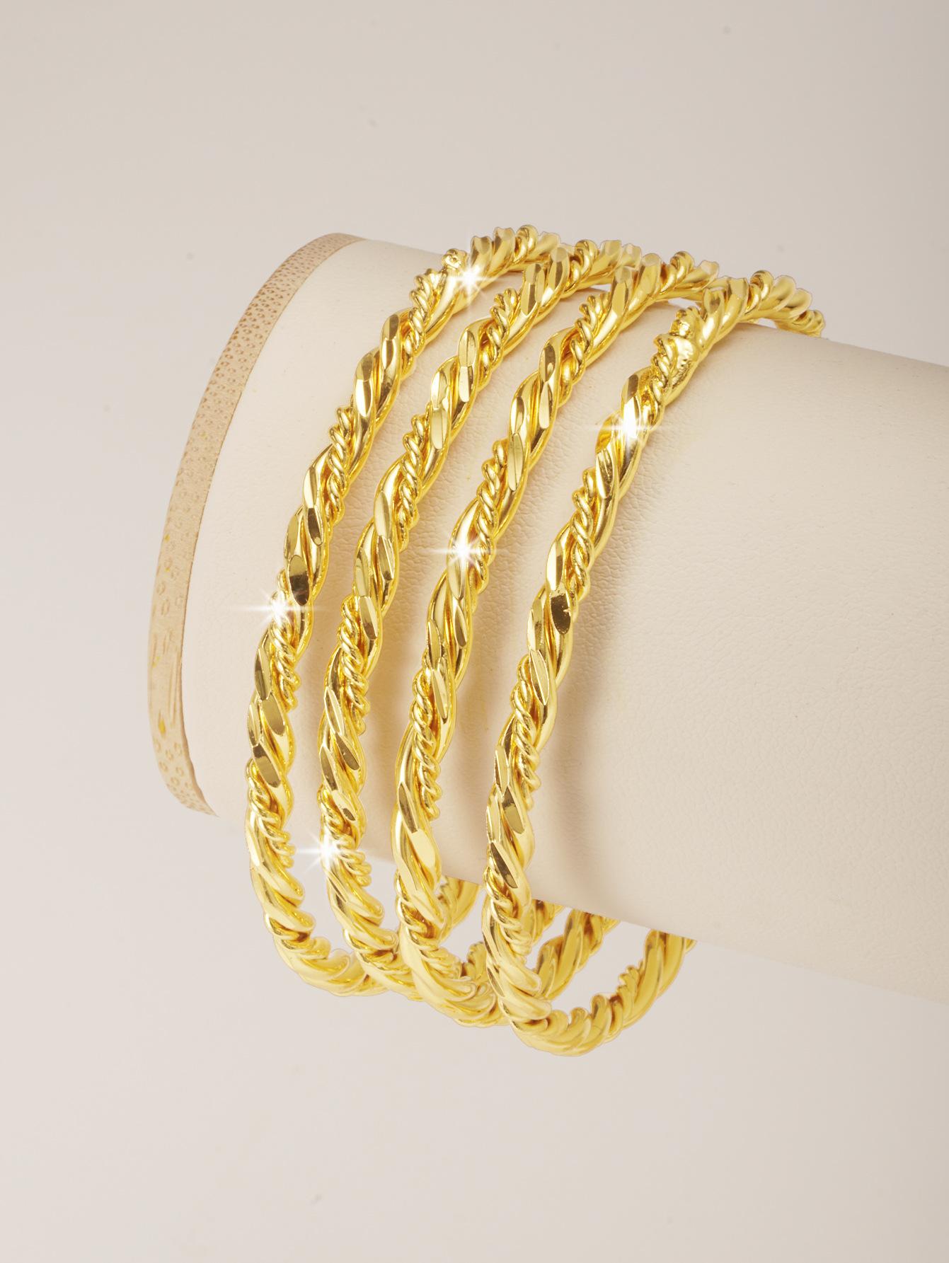 18K Gold Plated Twisted Bangle Bracelet Dainty Stackable Gold Bracelets for Women, Waterproof Everyday Wear Jewelry Gift