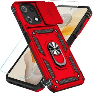 Phone Case for Motorola Moto G 5G 2025 Case with HD Screen Protector & Slide Camera Cover & Kickstand, [Military-Grade] Phone Case for Moto G 2025,Red