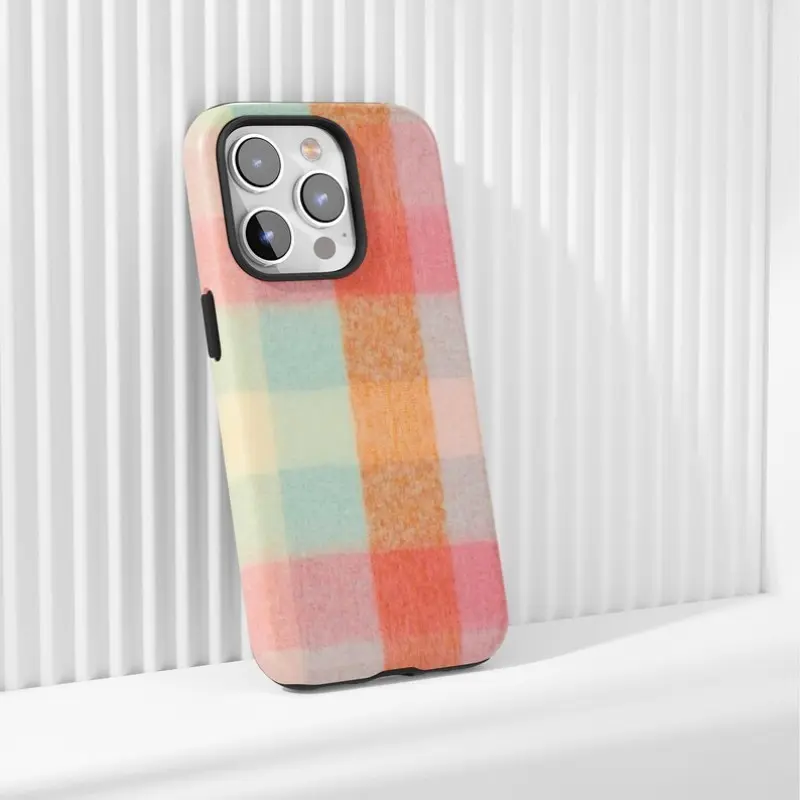 Colorful Plaid Phone Case, Pastel Check Pattern Cover, Soft Retro Preppy Case, Compatible with iPhone 17 16 15 14 13 12 11 Pro Max
