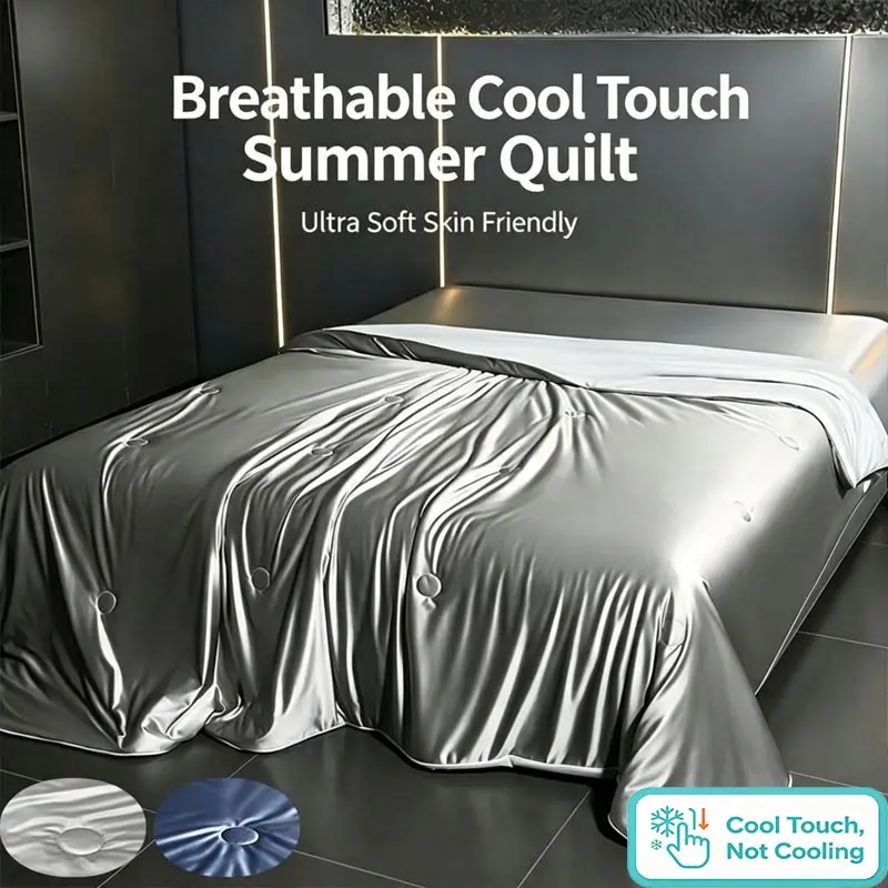 Silky Satin Summer Quilt, Cool Comfort Experience, Ideal for Hot Weather, Soft Skin-Friendly, Washable, Large Twin Size