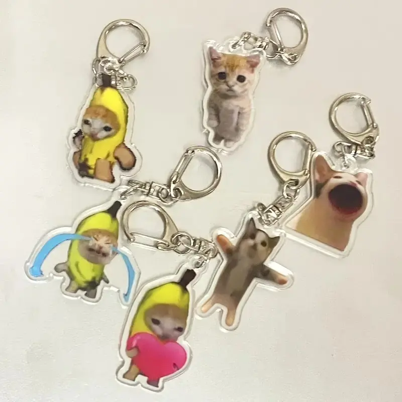 6 Cute Crying Banana Cat Keychains, Fun Plastic Bag Charms and Backpack Accessories, Unique Birthday Party Gifts, Cat Lovers, Christmas Decor