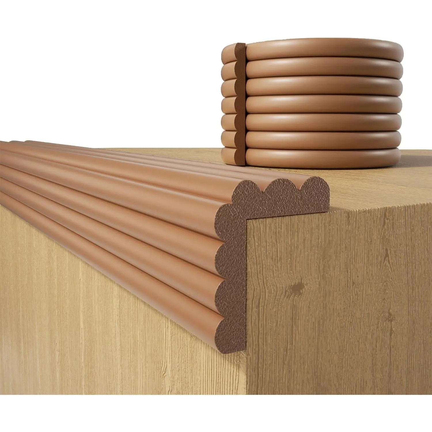 Baby Proofing Wall Corner Protector,Edge Guard Corner Protector,6.56ft Thinken Soft Corner Protectors Pre-Taped Soft Rubber Foam Edge Cushion  Furniture (Brown-L, 6.56Ft x 7.8" W x 0.47" Th)