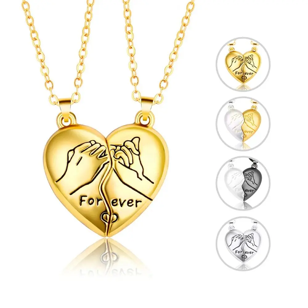 2pcs/Set Magnet Heart Forever Necklace for Couple Vintage DIY Heart Hand Pendant Friendship Necklace Charms Coker Jewelry Gifts