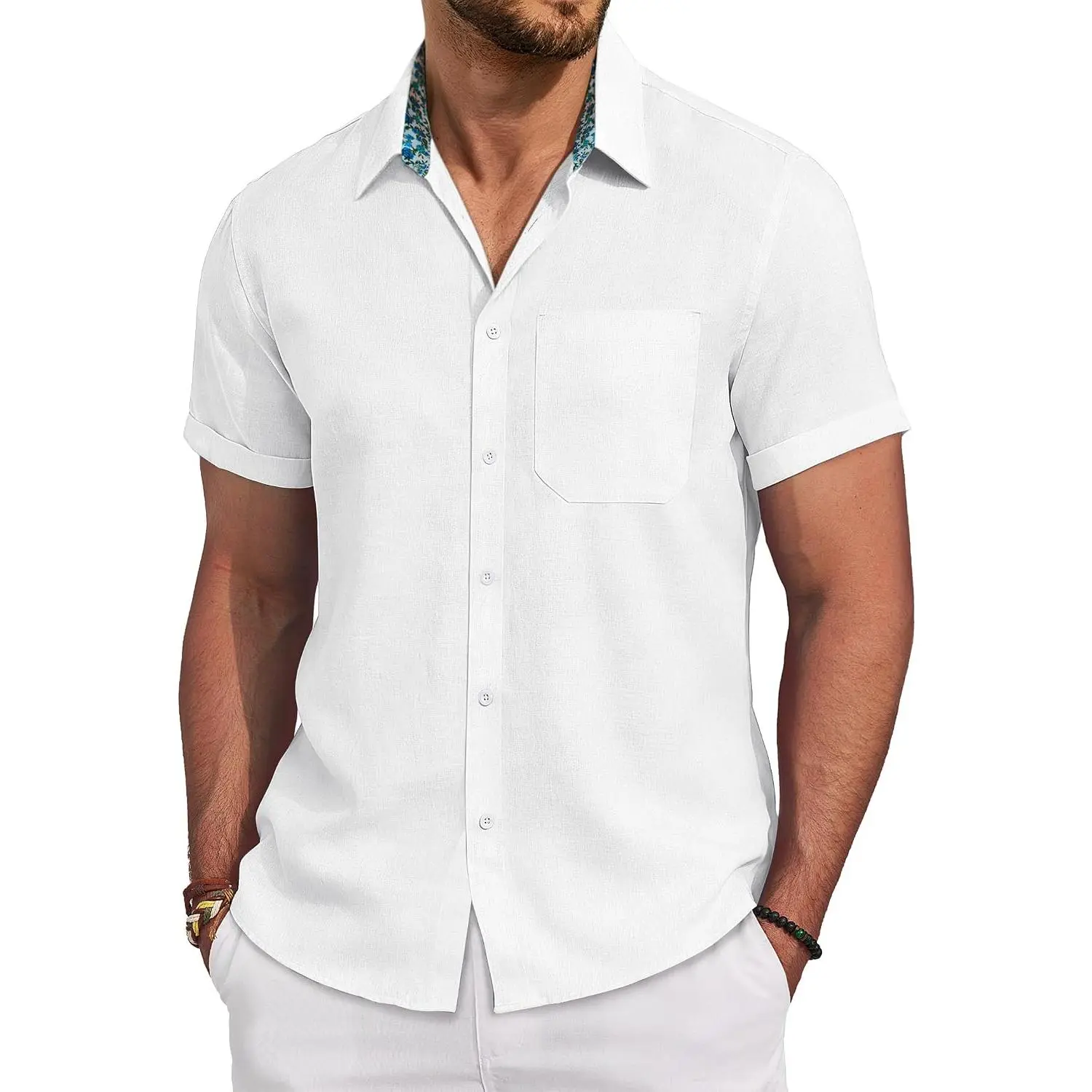 Linen Shirt Short Sleeve Button Down Shirt Casual Beach Wedding Shirts