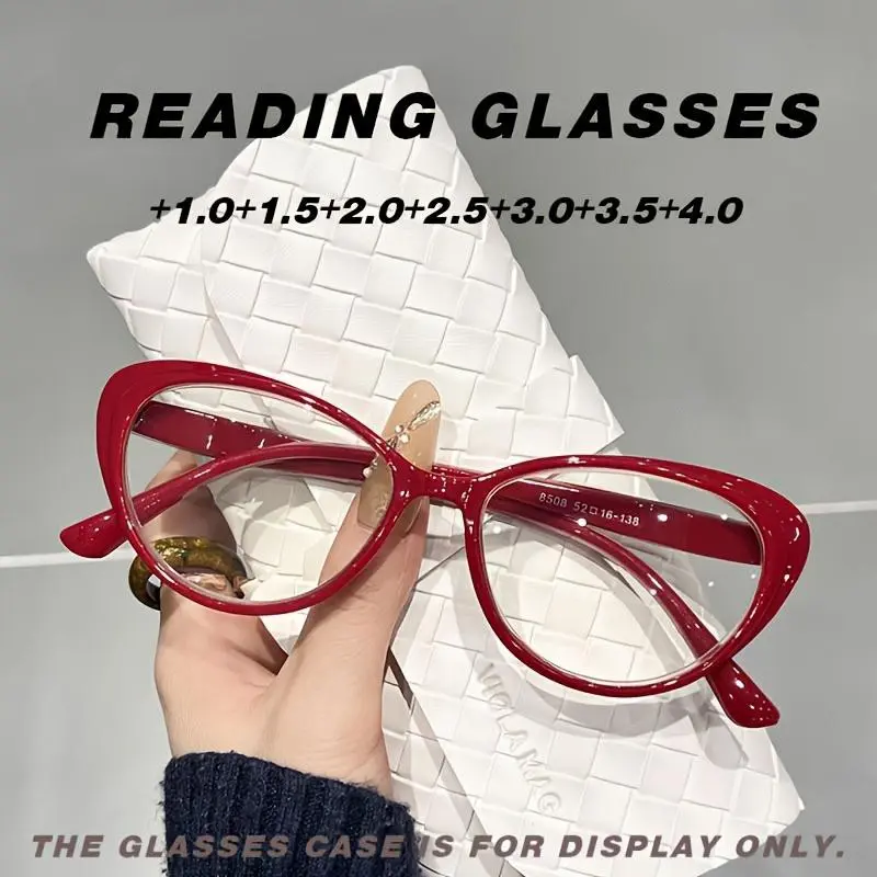 Women's cat eye reading glasses, featuring anti-blue light technology, with a red frame and white leg rest, non-prescription accessories suitable for book, digital screen use, and a great gift option, Reading Eyeglasses, Reading Eyewear