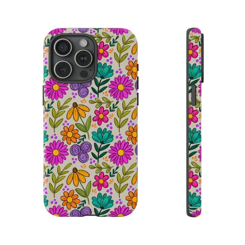 Colorful Wildflowers Tough Phone Case with Multiple Finishes - Protective, Cute Aesthetic Cover for iPhone, Samsung, Google Pixel