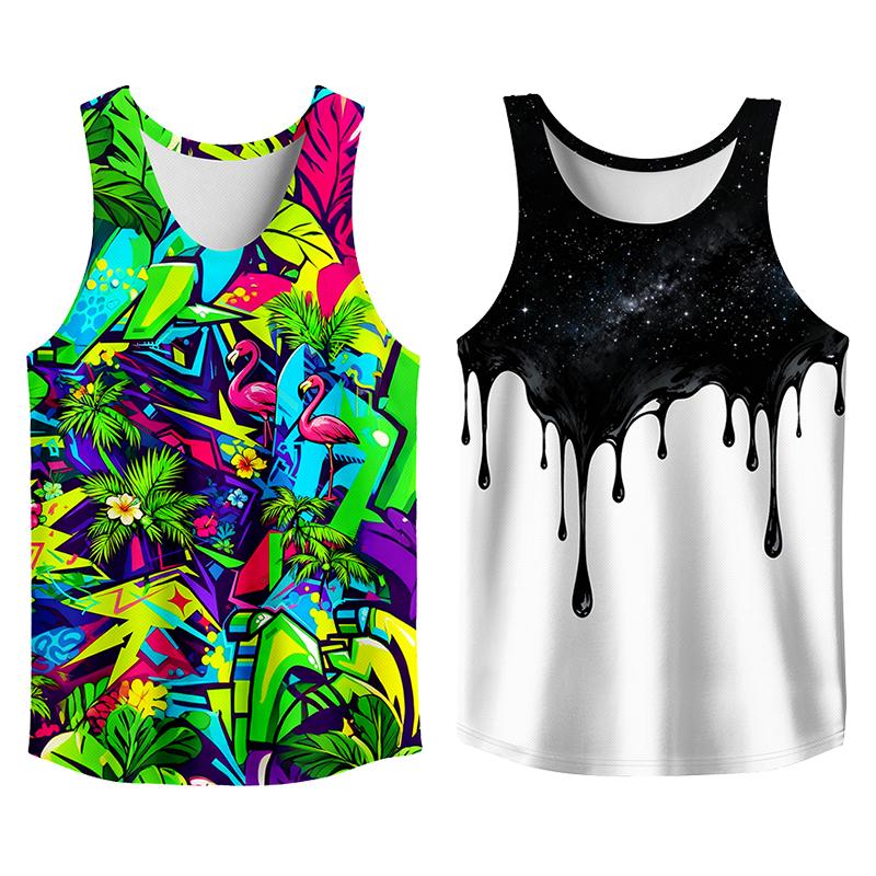 Vintage 2 Pack Oil Painting Tank Top, Trendy Menswear Funny Graphic Tees, Big and Tall Gym Workout Running Tee, Comfy Casual Sleeveless Vests