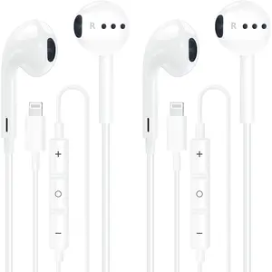 2 Pack Lightning iPhone Headphones Wired Earbuds/Earphones with Built-in Microphone & Volume Control, Noise Cancelling in-Ear Earphones Compatible with iPhone 14/13/12/11/XR/XS/X/8/7/6